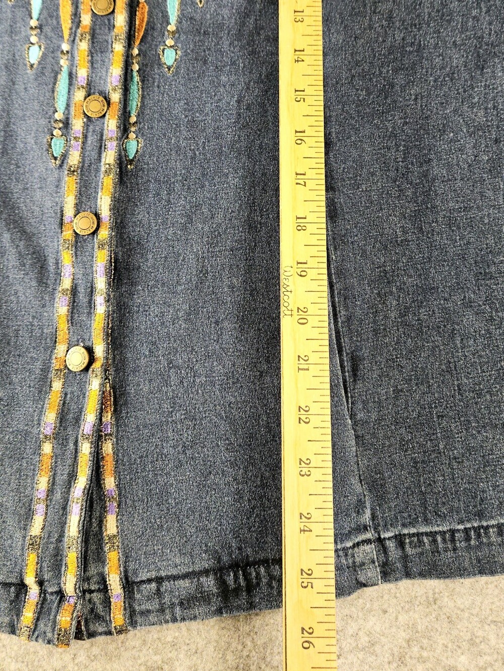 Bob Mackie Wearable Art L Denim Embroidered Southwest Tunic Jacket Dreamcatcher - Picture 6 of 11